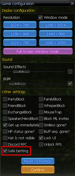 Safe betting and safe upgrading toggles in the options window